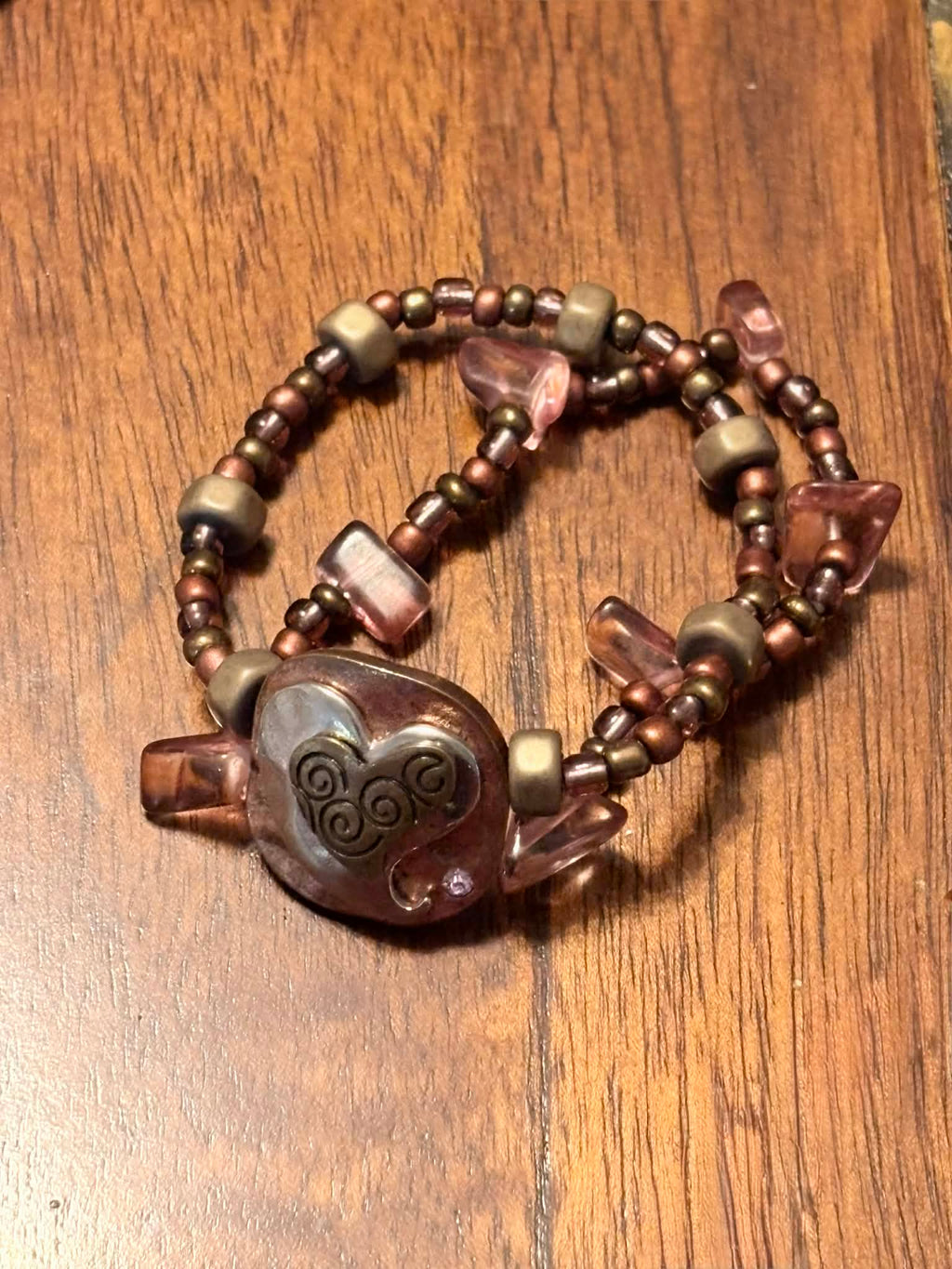 SOLD: Woodland Heart Charm Bracelet with Glass Beads