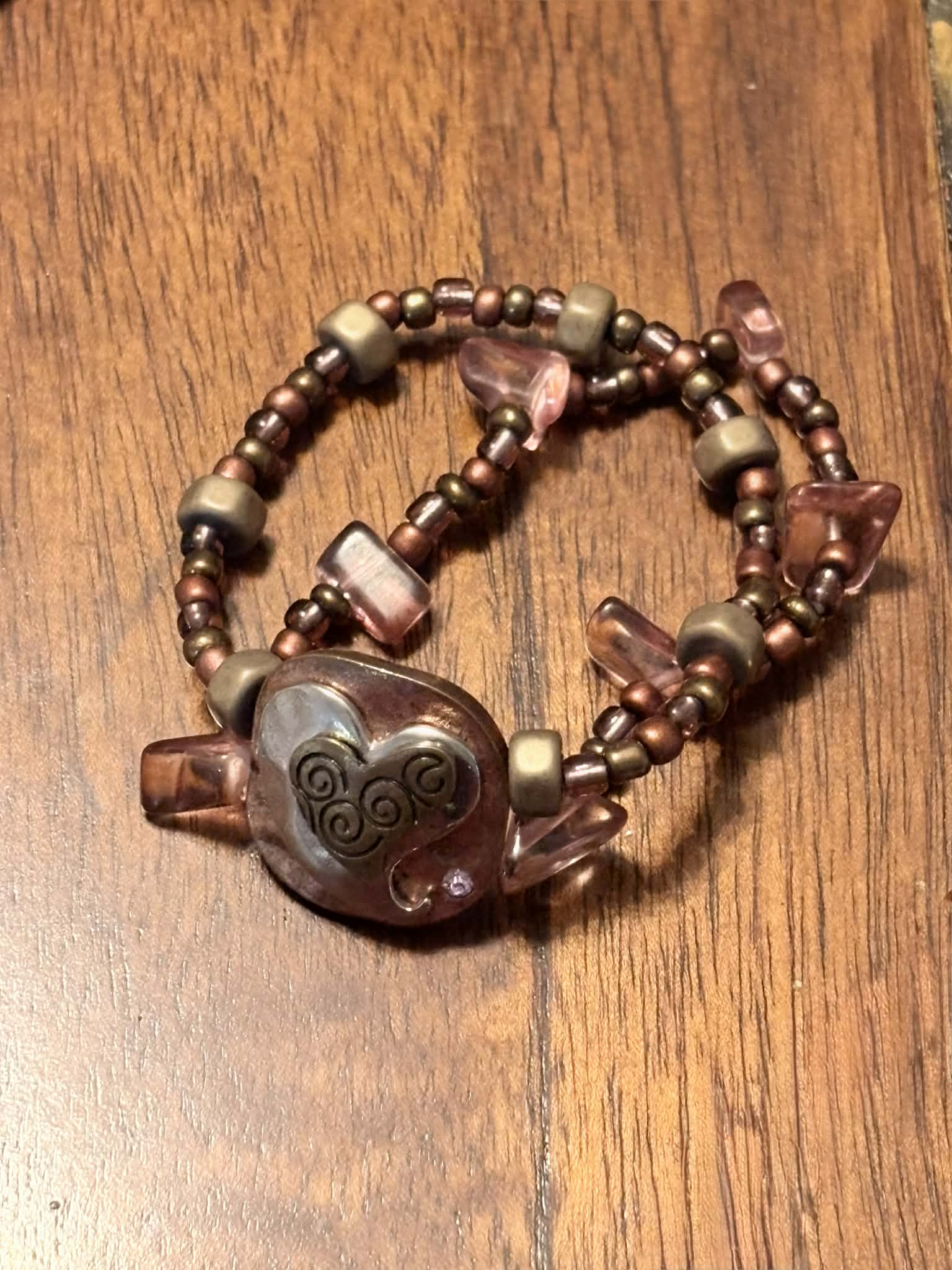 SOLD: Woodland Heart Charm Bracelet with Glass Beads