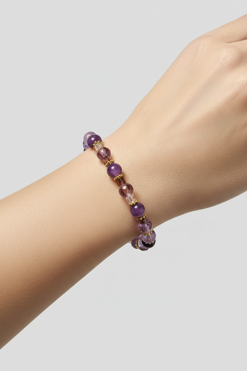 Lavender & Gold Stone Bead Bracelet