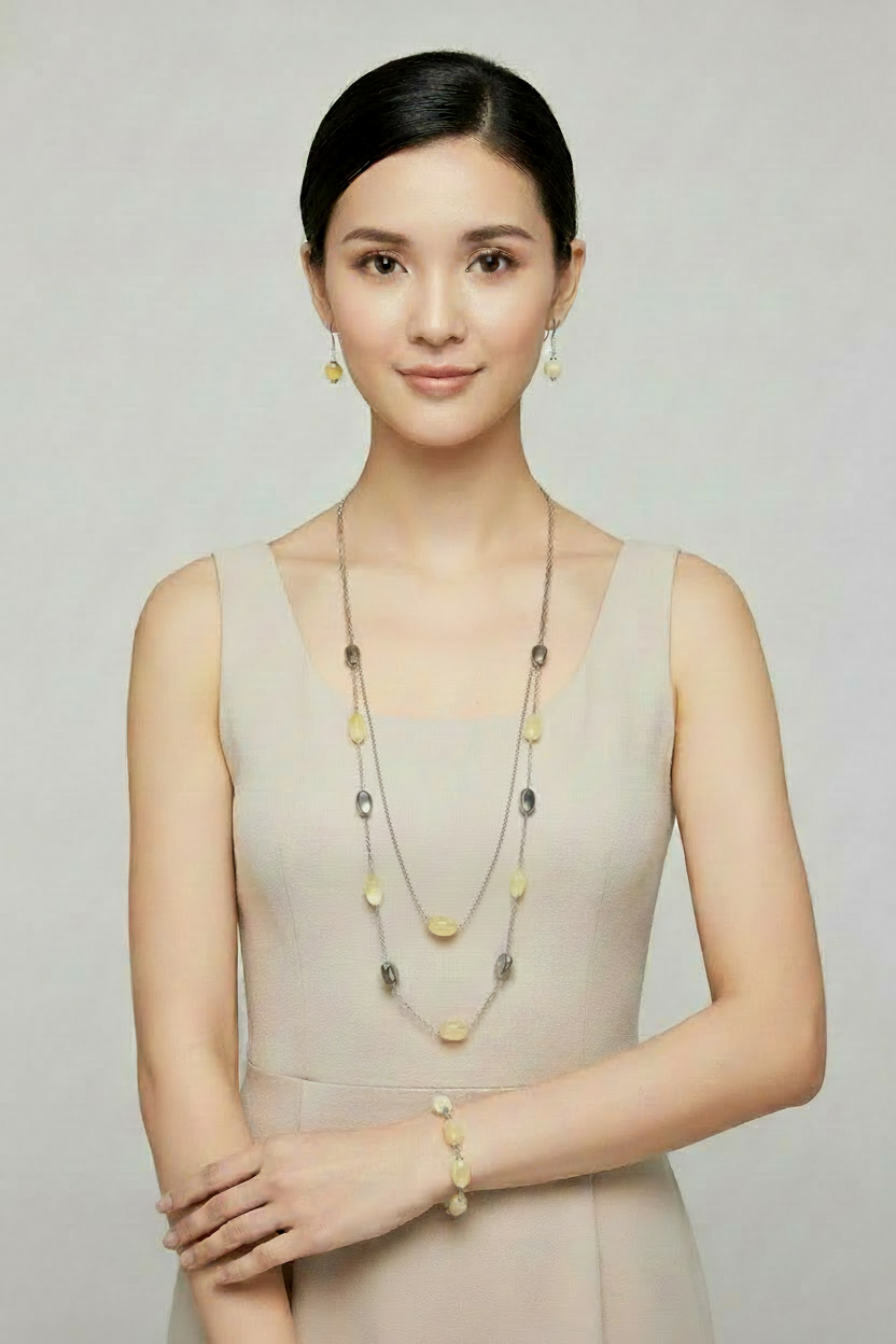 Yellow & Silver Stone Jewelry Set